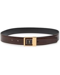 Saint Laurent - Logo-Engraved Grained Leather Belt - Lyst