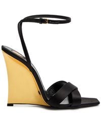 Saint Laurent - Lucienne 110 Crepe Satin Wedge Sandals - Lyst
