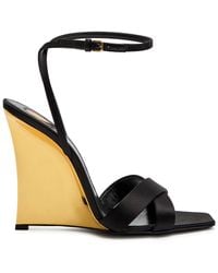 Saint Laurent - Lucienne 110 Crepe Satin Wedge Sandals - Lyst