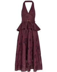 Self-Portrait - Floral-Embroidered Belted Linen And Cotton-Blend Midi Dress - Lyst