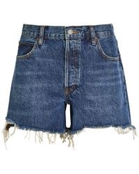 FRAME - The Long Hang Frayed Denim Shorts - Lyst