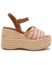 Chloé - Isla Striped Woven And Leather Wedge Sandals - Lyst