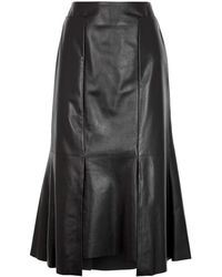 Alexander McQueen Black Leather Midi Skirt