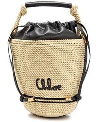 Chloé - Logo-Embroidered Leather And Raffia Bucket Bag - Lyst
