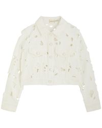 Alice + Olivia - Chloe Floral-Embroidered Cropped Denim Jacket - Lyst