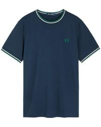 Fred Perry - Stripe-Trimmed Logo Cotton T-Shirt - Lyst