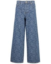 Ganni - Floral-jacquard Wide-leg Jeans - Lyst