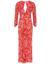 RIXO London - Rose Floral-Print Silk Midi Dress - Lyst