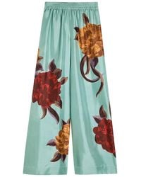 La DoubleJ - Printed Silk-Twill Palazzo Trousers - Lyst