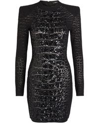 Balmain - Sequin-Embellished Crocodile-Knit Mini Dress - Lyst