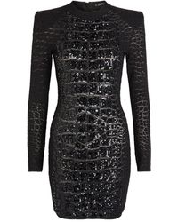 Balmain - Sequin-Embellished Crocodile-Knit Mini Dress - Lyst