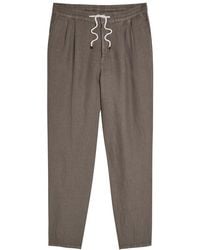 Brunello Cucinelli - Drawstring Tapered-Leg Linen Trousers - Lyst