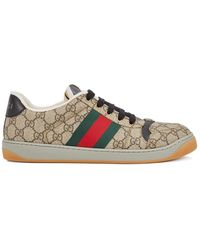 Gucci - Screener Gg Logo Taupe Leather Sneakers - Lyst