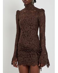 de la vali croissant long sleeve lace mini dress CROISSANT MINI DRESS IN IVORY SILK SATIN AND LACE DE LA VALI OFFICIAL