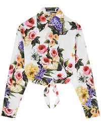 Dolce & Gabbana - Floral-print Cropped Cotton-poplin Shirt - Lyst