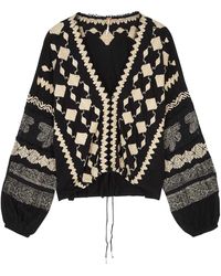 Free People Home Town Black Embroidered Cotton-blend Top