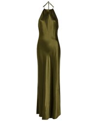 slim fit dress slacks Rent The Breslin Metallic Green Midi Dress By Reformation