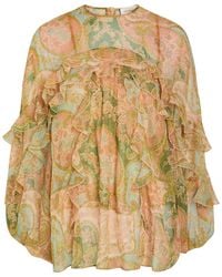 Zimmermann - Luna Flutter Paisley Ruffled Silk Blouse - Lyst