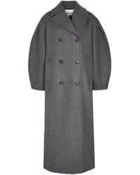 Ganni - Double-Breasted Wool-Blend Peacoat - Lyst
