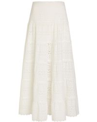 RIXO London - Ripeka Embroidered Cotton Midi Skirt - Lyst