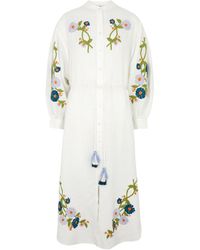 Hannah Artwear - Everly Floral-Embroidered Linen Shirt Dress - Lyst