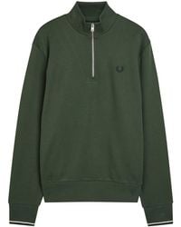 Fred Perry - Half-Zip Logo-Embroidered Cotton Sweatshirt - Lyst