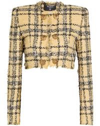 Balmain - Checked Tweed Cropped Jacket - Lyst