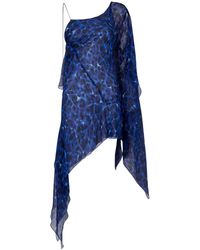 KNWLS - Asymmetric Printed Silk-georgette Dress - Lyst