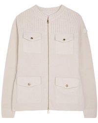 Moncler - Logo Ribbed Wool And Shell Cardigan - Lyst