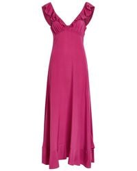 Chloé - Ruffled Silk Midi Dress - Lyst