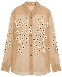 KHAITE - Argo Floral-Appliquéd Silk-Chiffon Shirt - Lyst