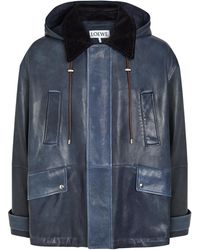 Loewe - Hooded Panelled Leather Jacket - Lyst