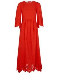 Borgo De Nor - Carla Red Broderie-anglaise Cotton Maxi Dress - Lyst