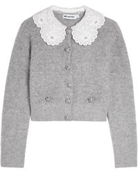 Self-Portrait - Embroidered-Collar Embellished Metallic-Knit Cardigan - Lyst