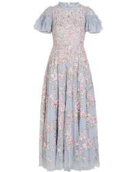 Needle & Thread - Lunaria Floral-Embroidered Ruffled Tulle Gown - Lyst