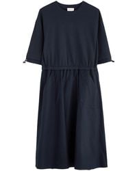 Moncler - Abito Cotton And Woven Midi Dress - Lyst