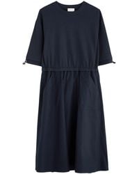 Moncler - Abito Cotton And Woven Midi Dress - Lyst