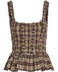 Damson Madder - Raphi Checked Shirred Cotton-Poplin Cami Top - Lyst