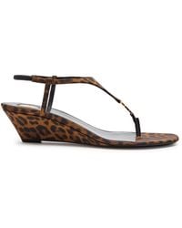 Saint Laurent - Cassandra 40-Print Grosgrain Wedge Sandals - Lyst