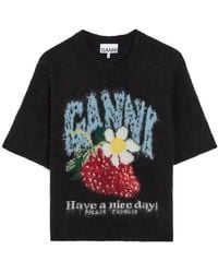 Ganni - Intarsia Brushed Alpaca-Blend T-Shirt - Lyst
