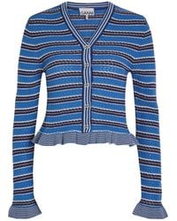 Ganni - Striped Cotton-Knit Cardigan - Lyst
