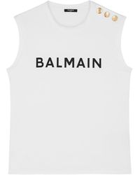 Balmain - Logo-print Cotton Tank - Lyst