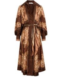 Zimmermann - Luna Printed Belted Silk Midi Shirt Dress - Lyst