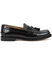 Gucci - Kaveh GG Supreme Black Leather Loafers - Lyst