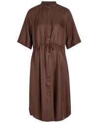 Eileen Fisher - Mandarin-Collar Silk Midi Shirt Dress - Lyst