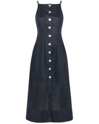 Veronica Beard - Georges Button-Up Linen Midi Dress - Lyst