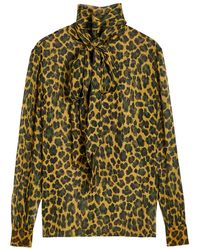 Saint Laurent - Leopard Semi-Sheer Silk Blouse - Lyst