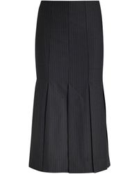 Ganni - Pinstripe Pleated Woven Midi Skirt - Lyst