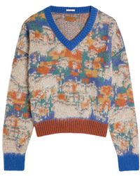 Mother - The Crop Varsity Printed Alpaca And Wool-Blend Jumper - Lyst