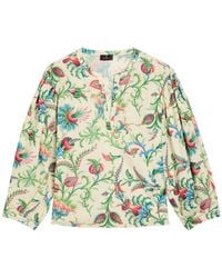 Etro - Floral-Print Cotton-Poplin Top - Lyst